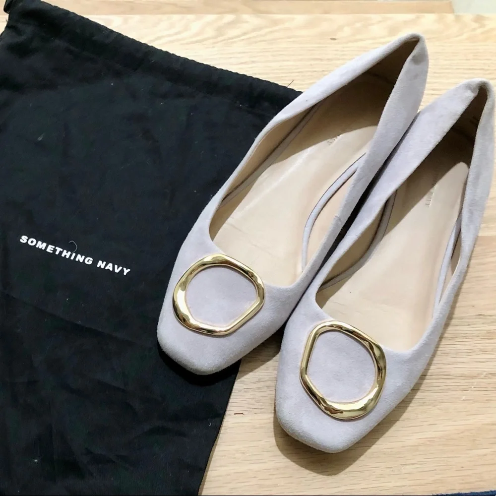SOMETHING NAVY | S/N | 6.5 | Lavender | Purple | Flats | Gold Buckle | Suede - Picture 3 of 5